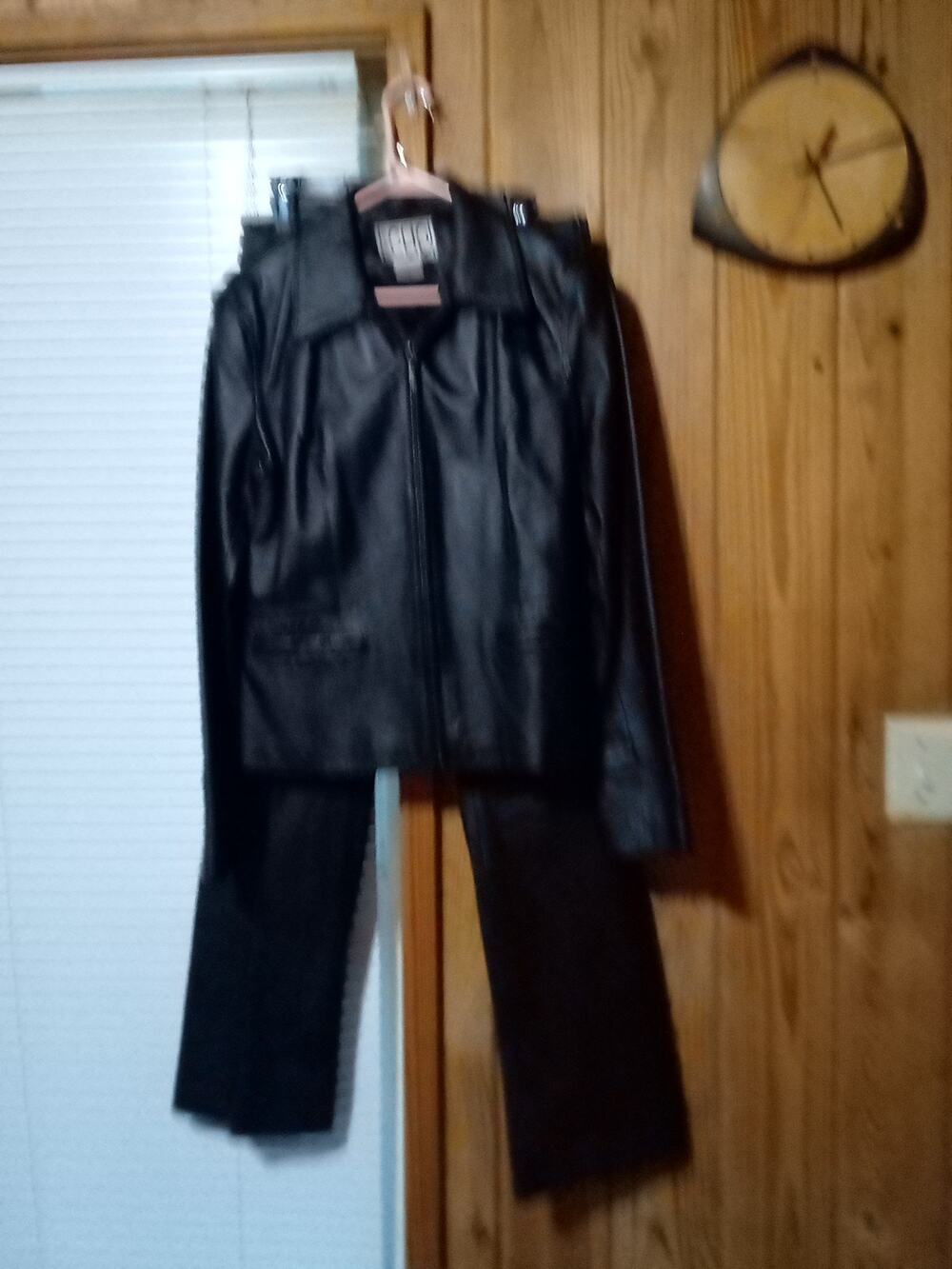 CLIO Women's Leather Jacket 10 & Pants Size 8 Black Side Zip High Rise VTG